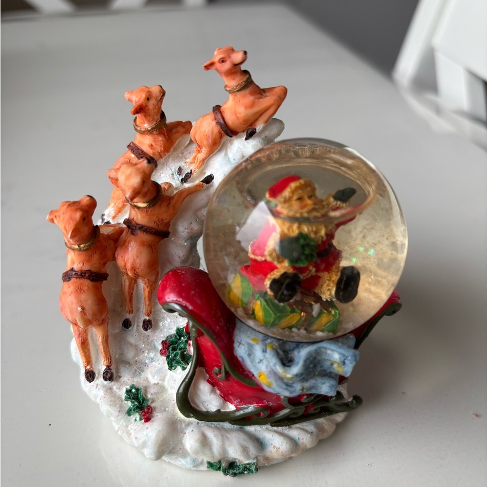 Santa and Reindeer Snow Globe Ornament